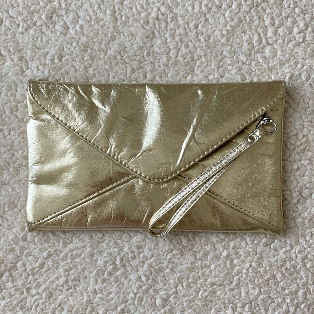 Aldo Faux Leather Gold Envelope Wristlet Clutch